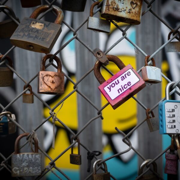 a group of locks on a fence